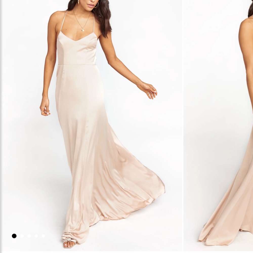 Show Me Your Mumu Champagne Luxe Satin Maxi Bridesmaid Dress